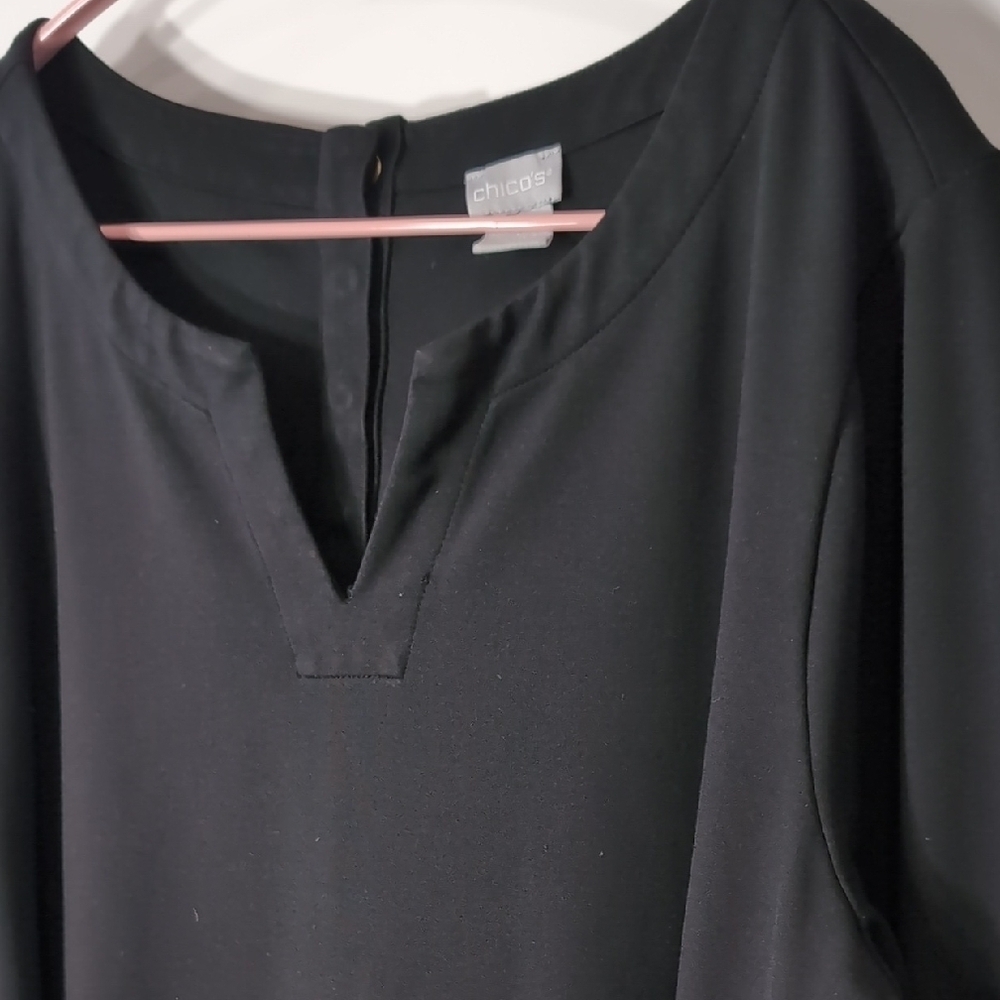 Chico's | Black Relaxed Boxy 3/4 Sleeve Blouse Minimalist Size XL - Picture 2 of 7